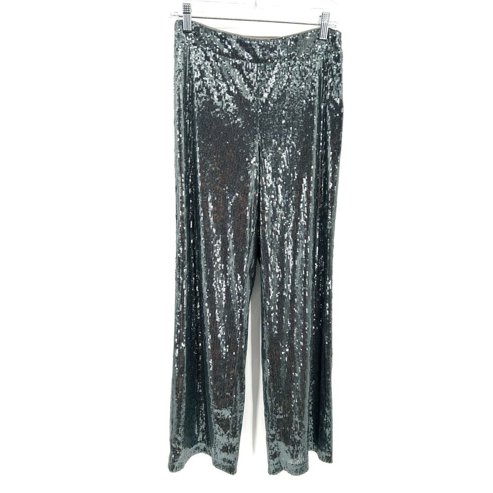A NEW DAY Silver Metallic Sequin Wide Leg High Rise Trouser Pants Festival 2